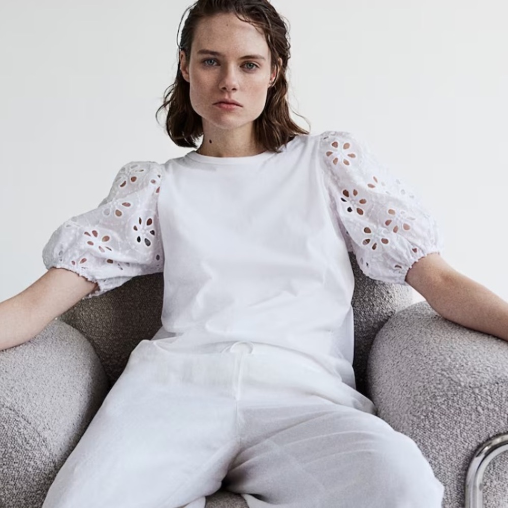 H&M top with eyelet embroidered sleeves